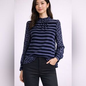 MARC JACOBS Silk Velvet Navy Stripe Dot Blouse 10